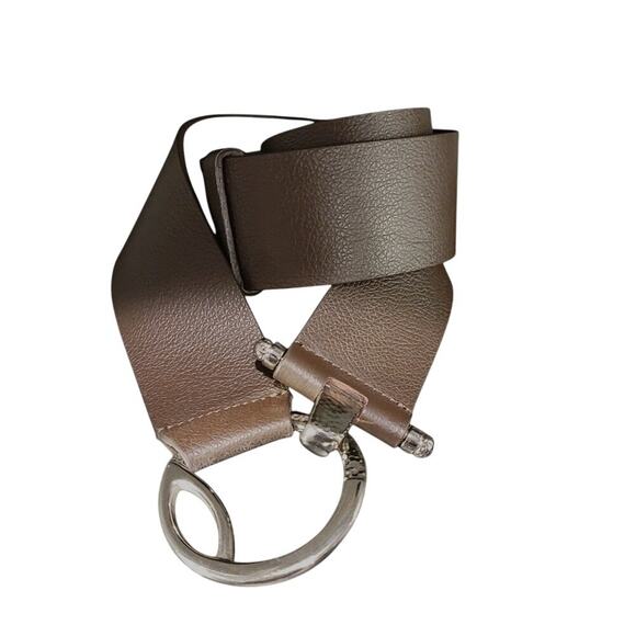 Chico's Wide Leather Belt Women's Sz S/M Brown Silver 40" L "READ" - Picture 3 of 12